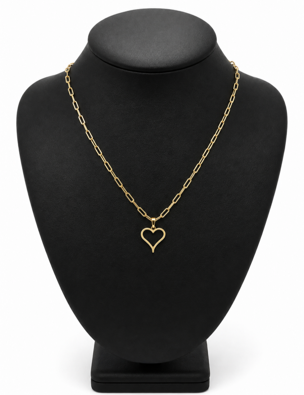 Paperclip Chain with Heart Charm. 10K Gold - 16"/ 2 mm.