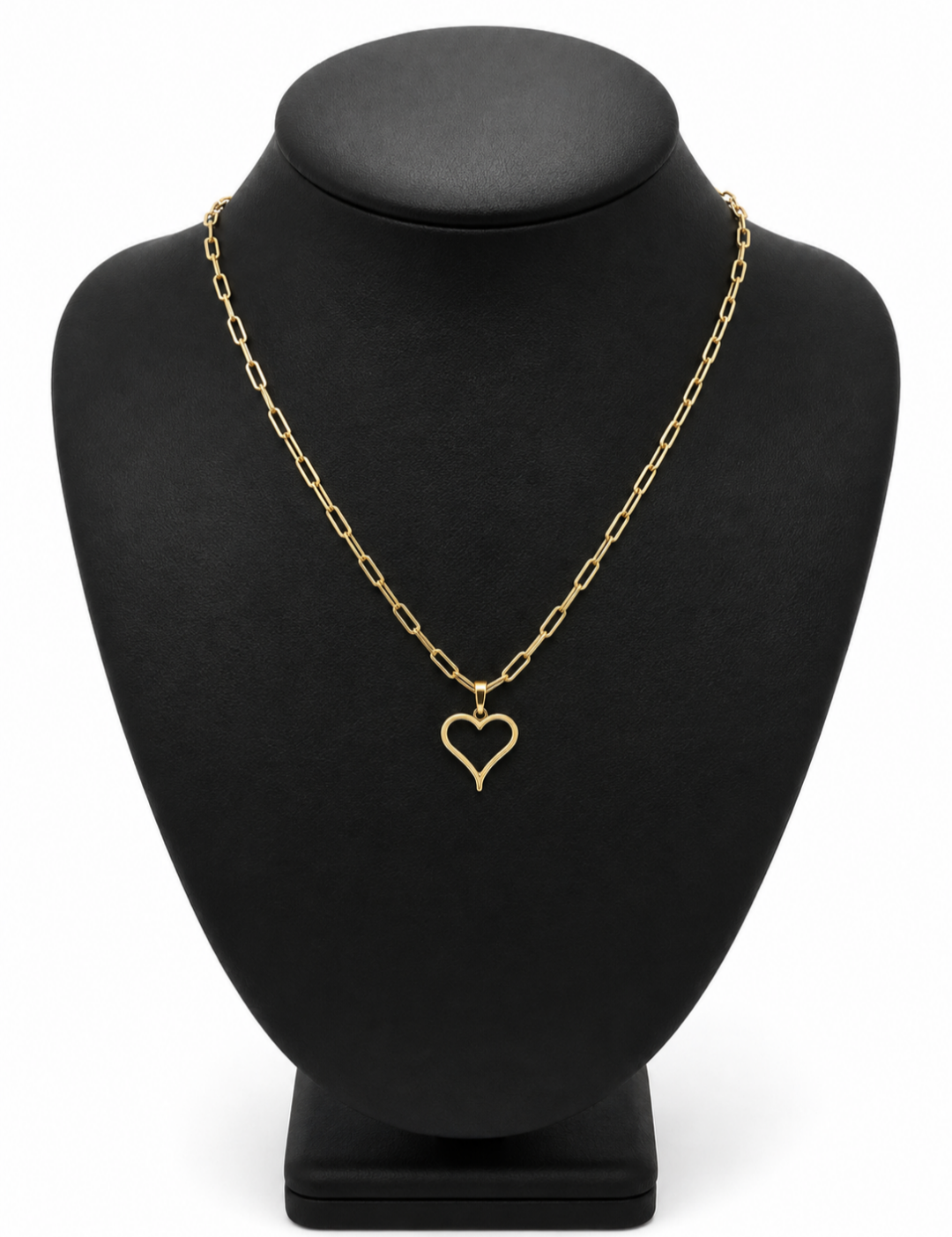 Paperclip Chain with Heart Charm. 10K Gold - 16"/ 2 mm.