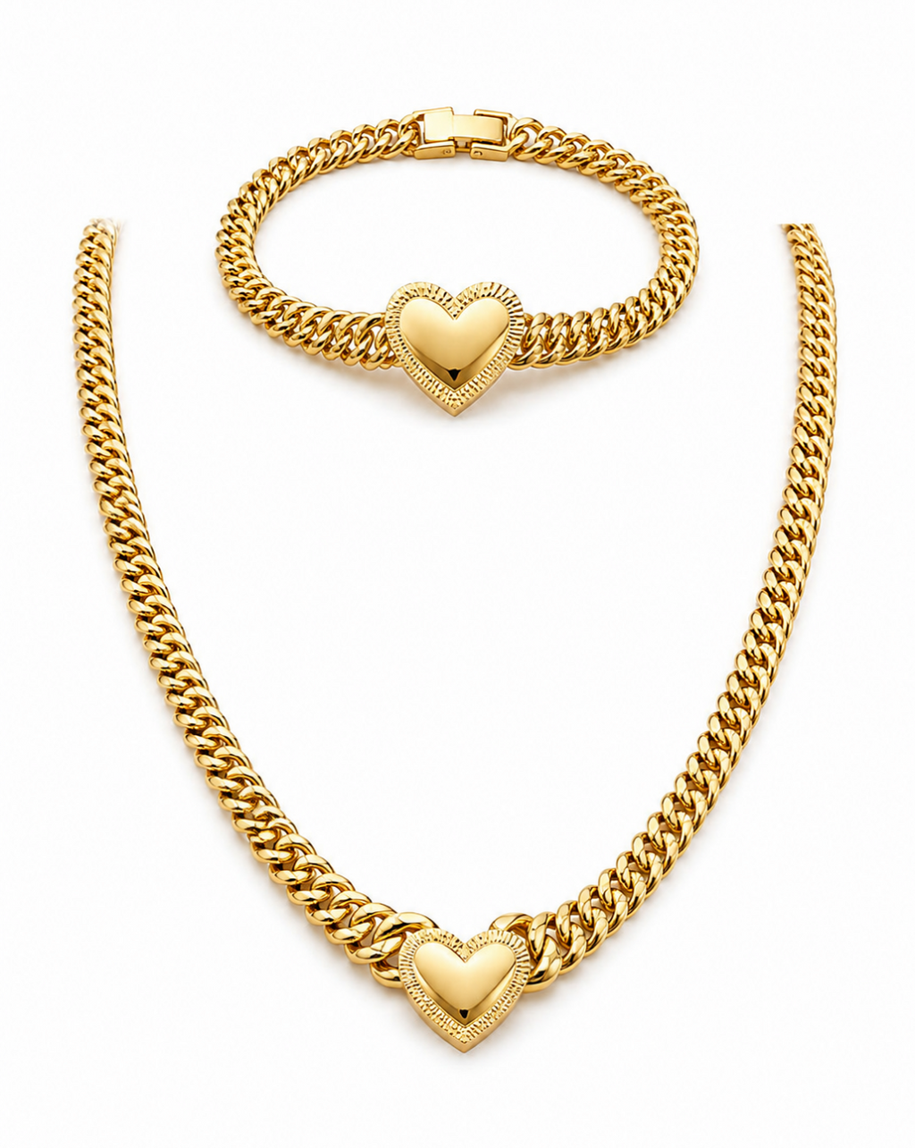 Princess Cut Heart Necklace Set 10k Gold.