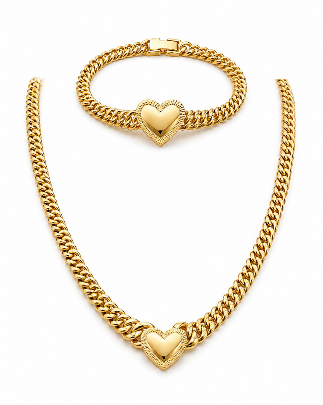Princess Cut Heart Necklace Set 10k Gold.