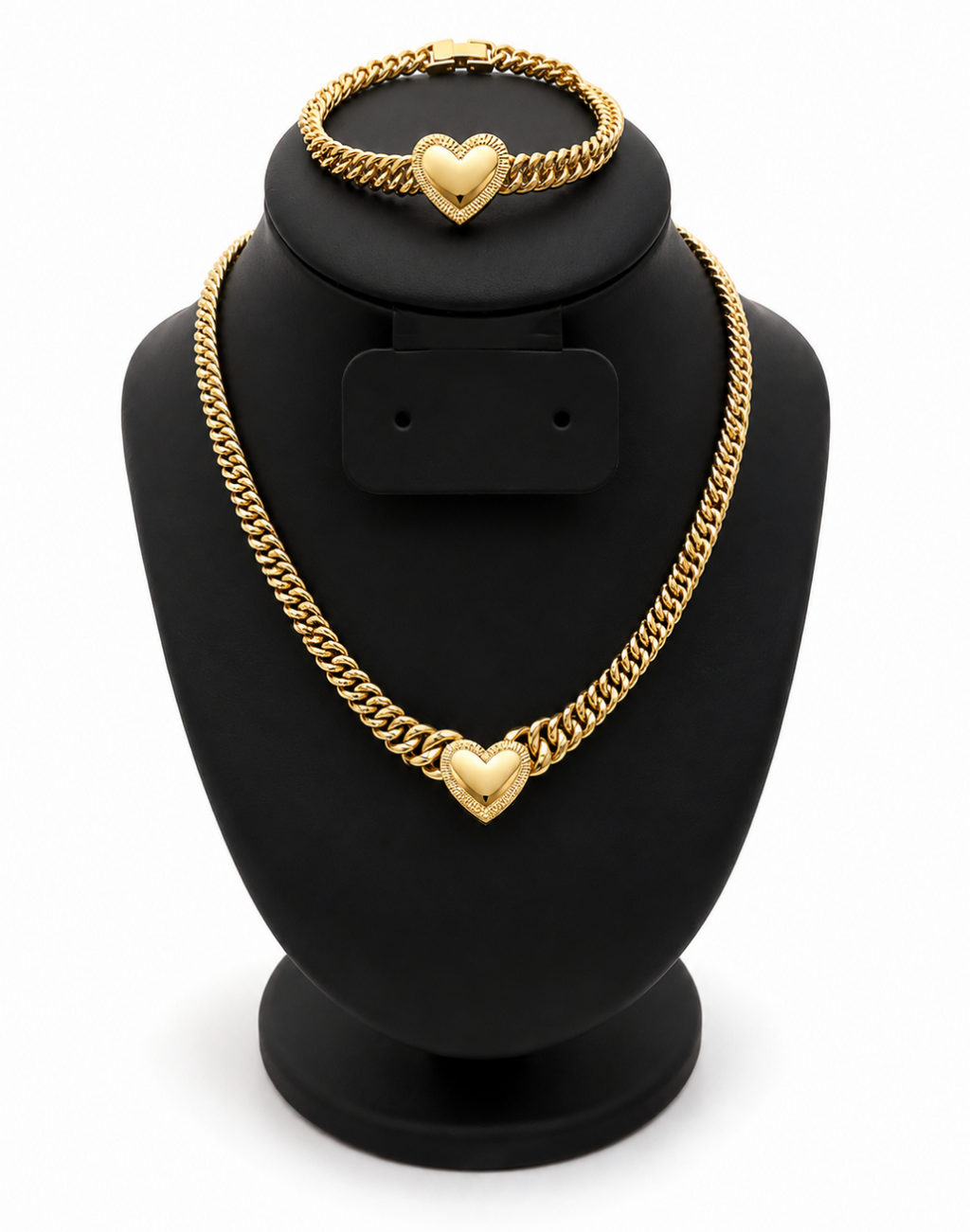 Princess Cut Heart Necklace Set 10k Gold.