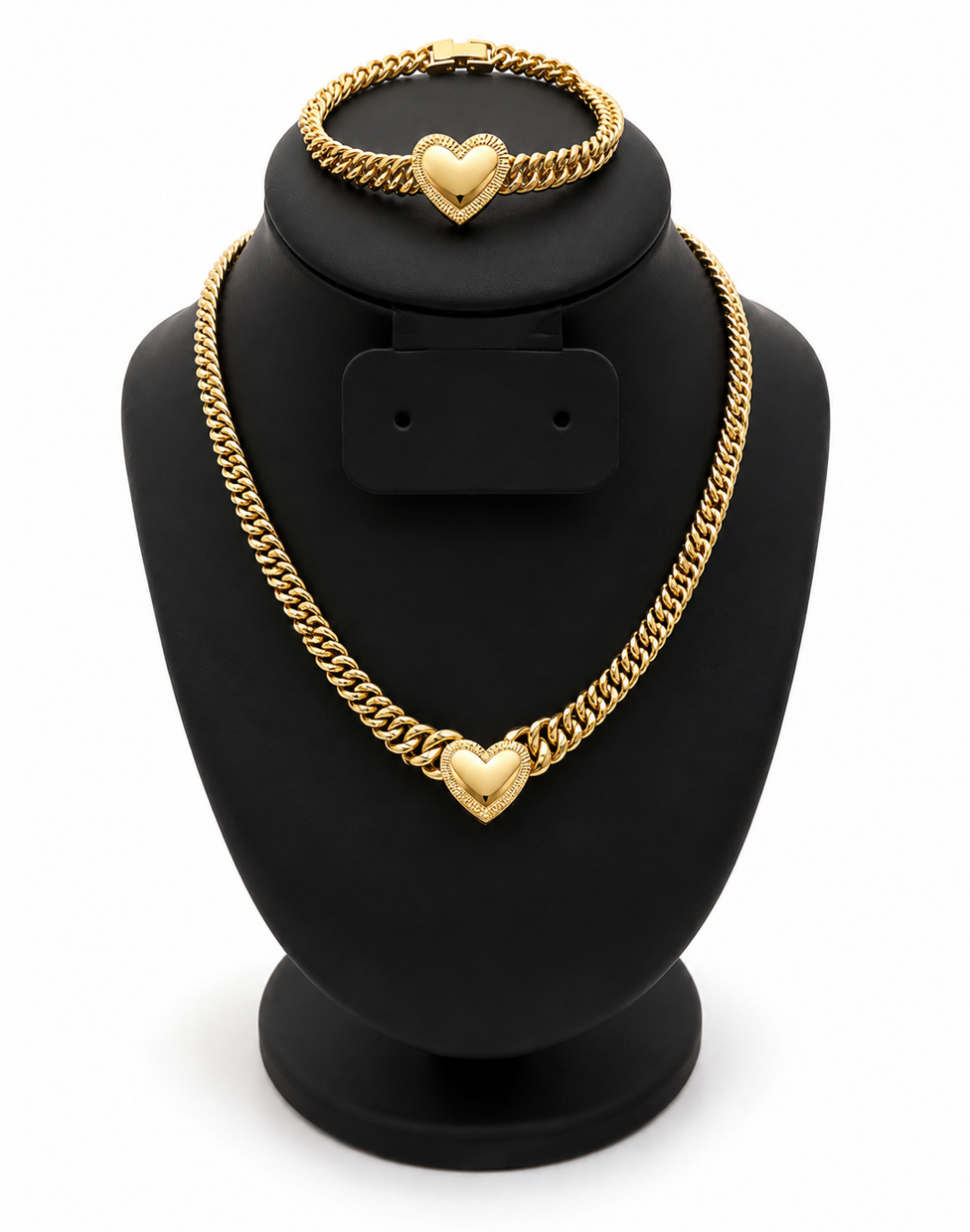 Princess Cut Heart Necklace Set 10k Gold.