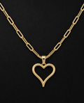 Paperclip Chain with Heart Charm. 10K Gold - 16"/ 2 mm.