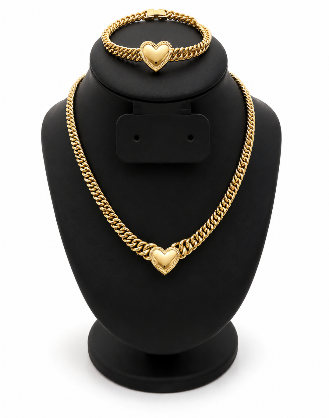 Princess Cut Heart Necklace Set 10k Gold.