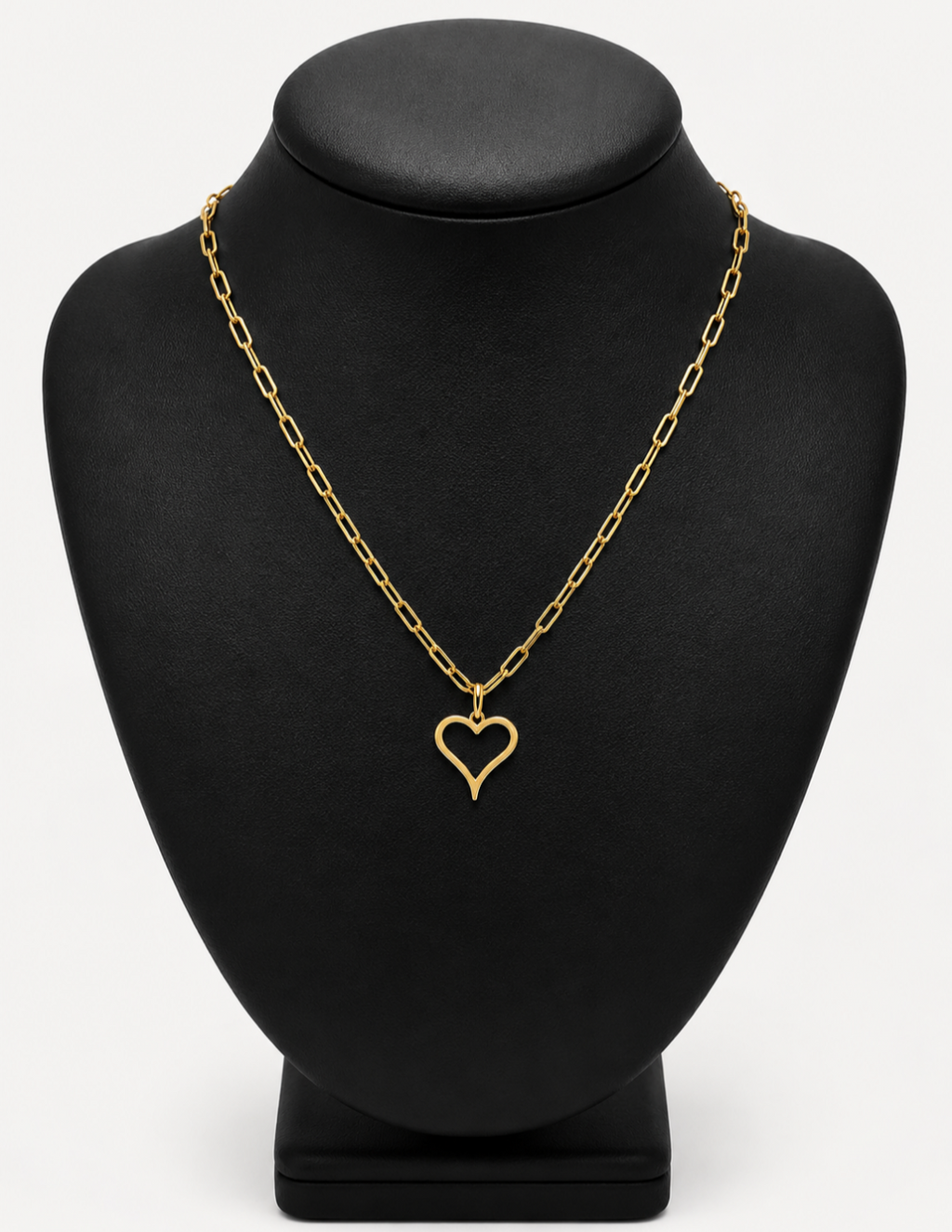 Paperclip Chain with Heart Charm. 10K Gold - 16"/ 2 mm.
