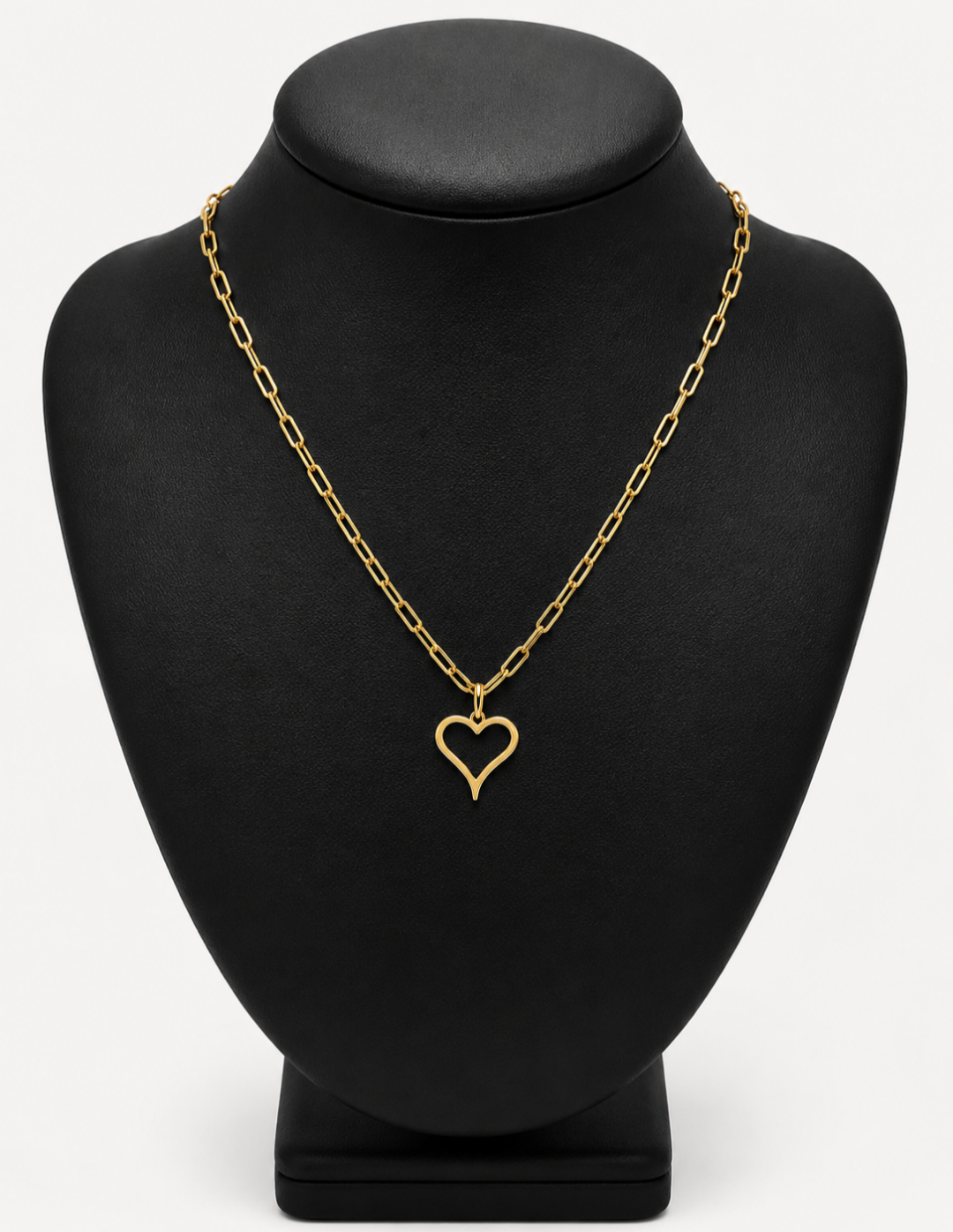 Paperclip Chain with Heart Charm. 10K Gold - 16"/ 2 mm.